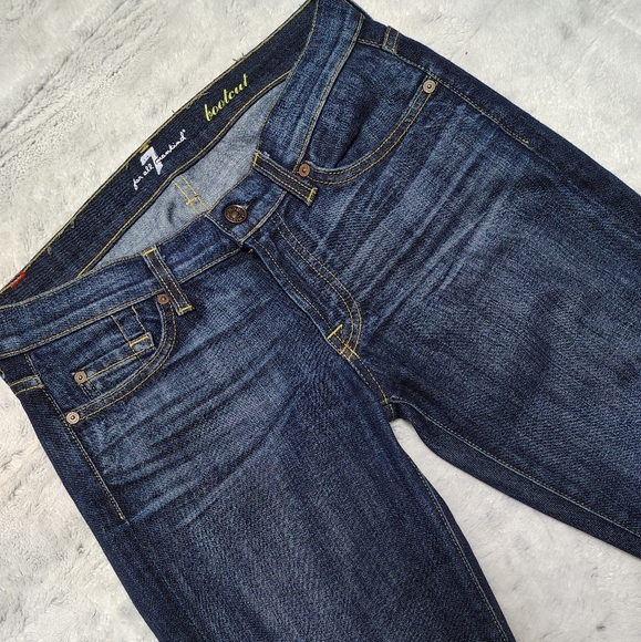 7 For All Mankind Boot Cut Dark Wash Jeans Women's 27 Fading Whiskering Low Rise - Picture 5 of 10